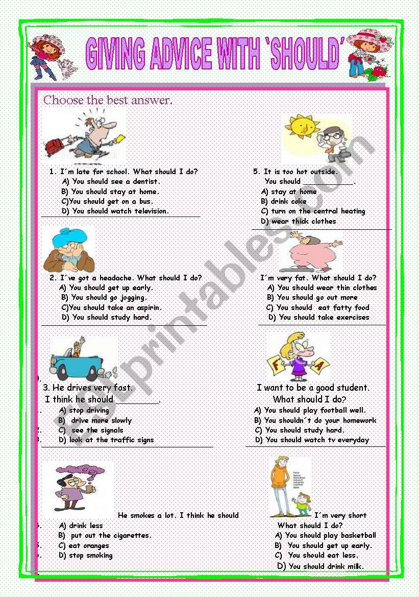 GIVING ADVICE Â´SHOULD`  worksheet